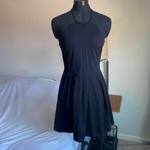 Made in USA Little Black Halter Dress scalloped neckline zipper back - size M